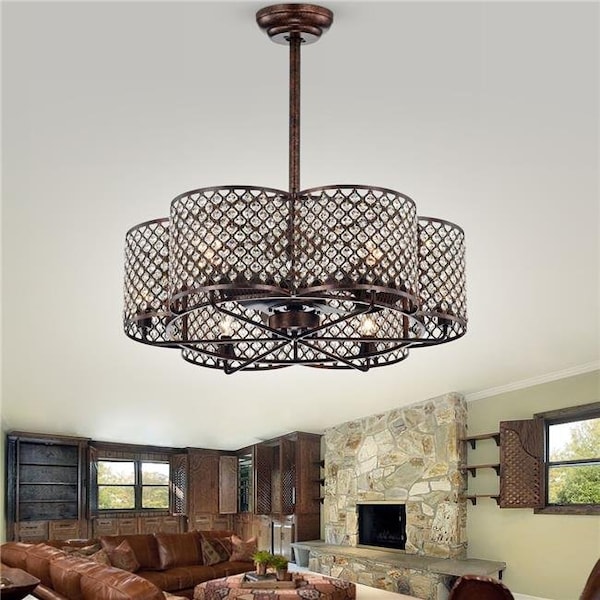 Warehouse Of Tiffany Warehouse of Tiffany CFL-8421RB 30.12 in. Linza 6-Light Indoor Hand Pull Chain Ceiling Fan; Bronze CFL-8421RB - main